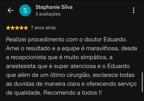 Depoimento de paciente 2 no Google