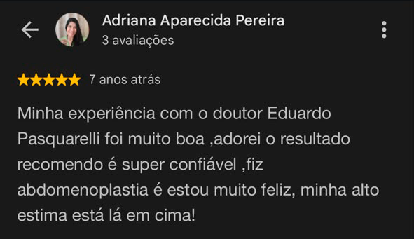 Depoimento de paciente 1 no Google